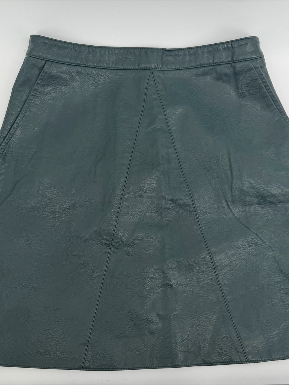 Zara Teal Green Leather A-Line Skirt
